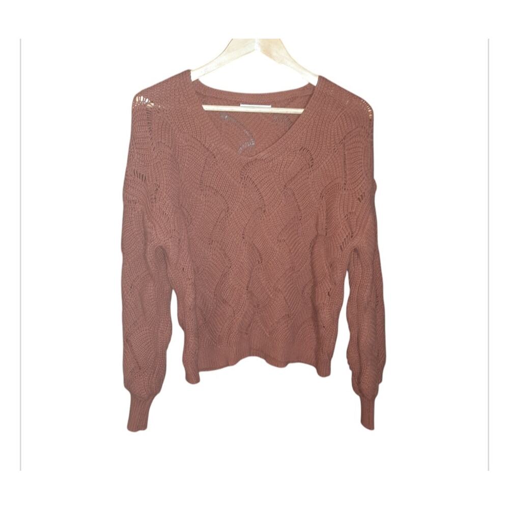 moon & madison Womens V-Neck Drop Shoulder Rust Tone Long Sleeve Sweater Size M
